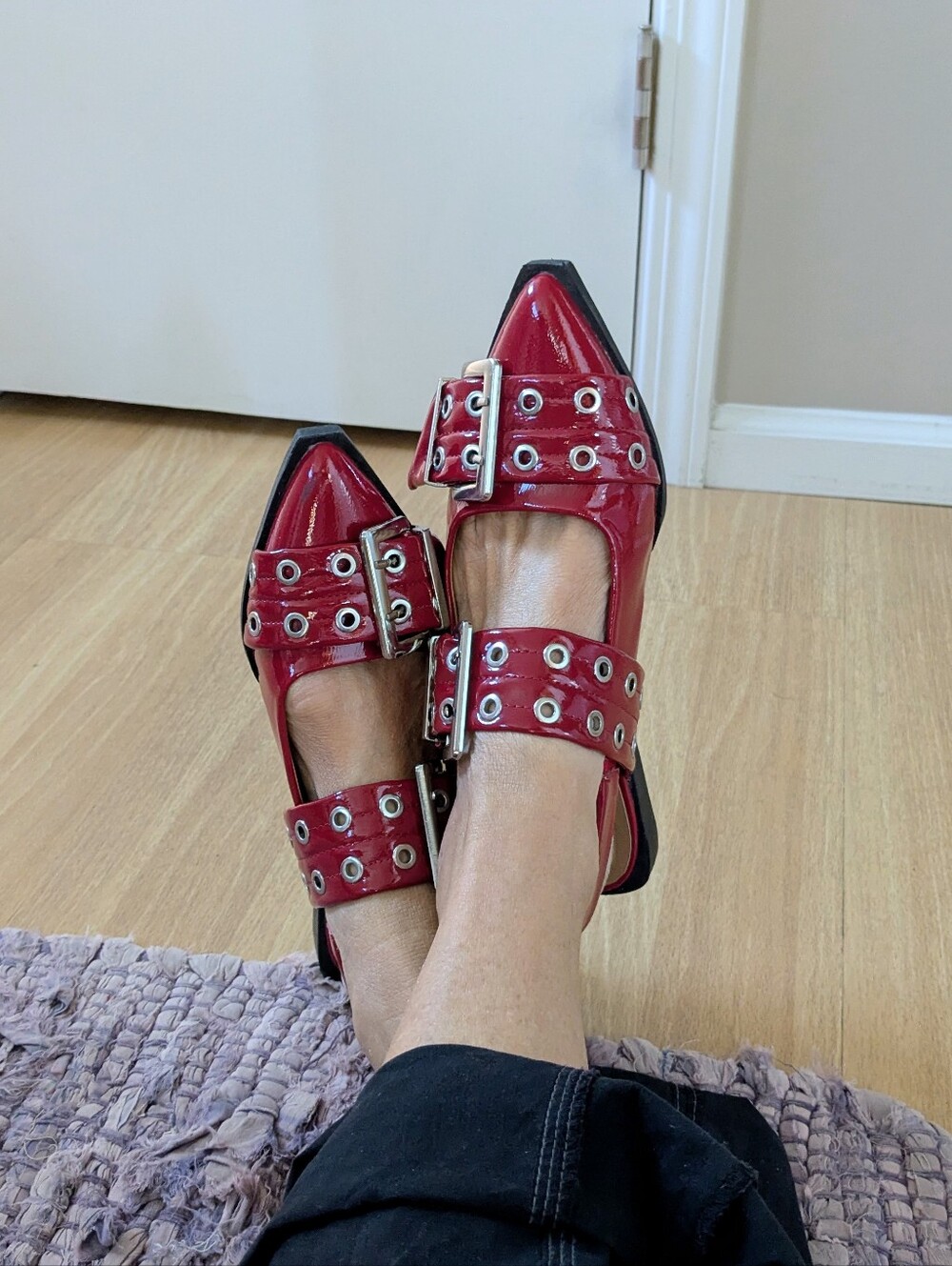 Red Project Cloud Patent Leather Pointed Slingback Flats, Size 7